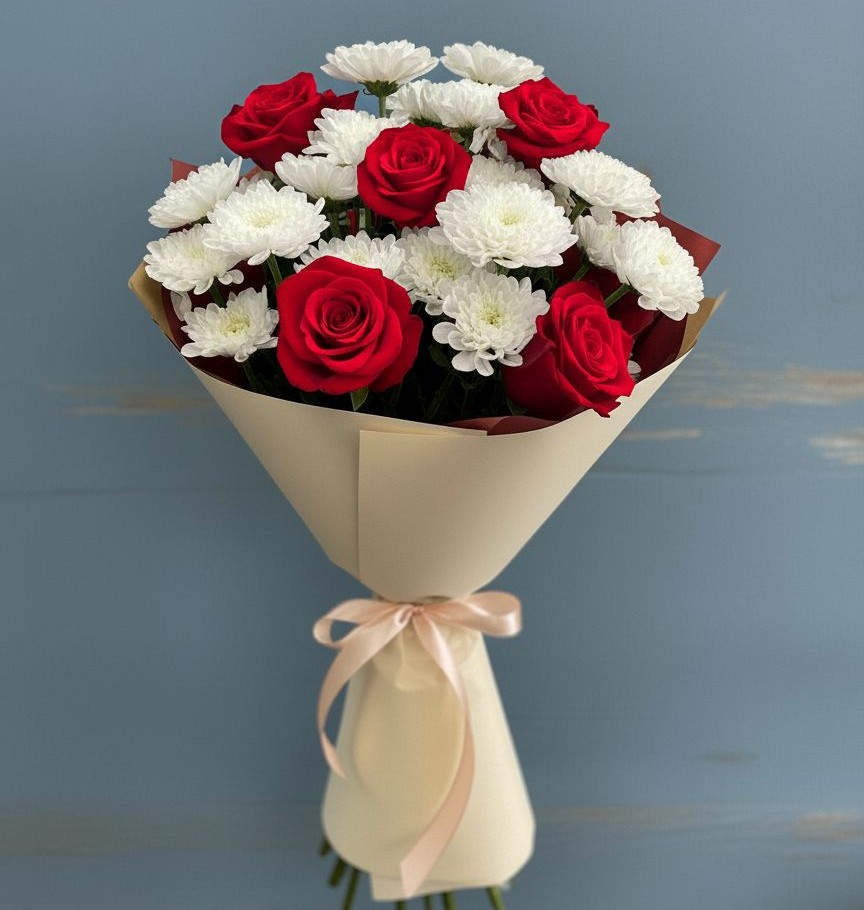 Букет цветов из: Розы и Хризантемы в Благоево