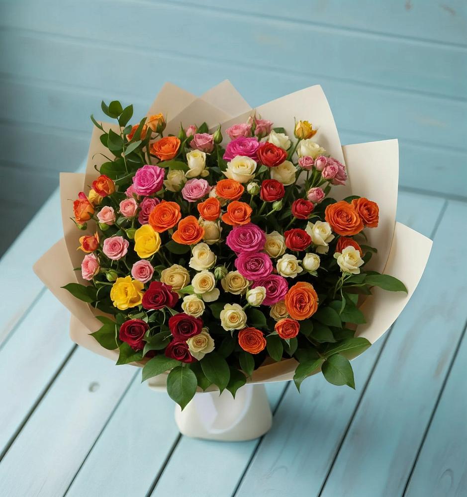 Букет Микс из разноцветных кустовых роз в Благоево