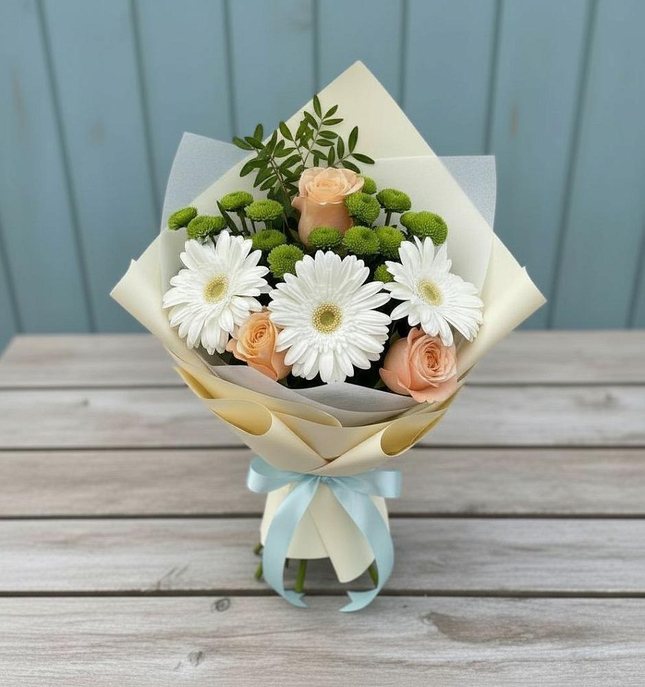 Букет цветов из: Герберы, Розы и Хризантемы в Благоево