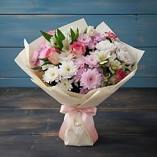 Букет цветов из:  Хризантемы, Альстромерии и Розы в Благоево