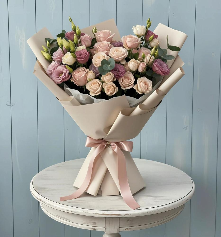 Букет цветов из: Розы и Лизиантусы в Благоево