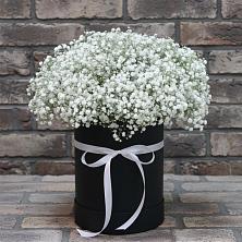 Цветочная композиция из Гипсофила в шляпной коробке в Благоево